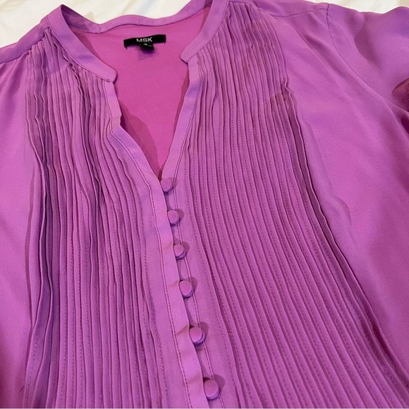 MSK Pintuck Chiffon Flutter Sleeve Midi Dress Purple Pink sz 16 - Picture 13 of 15